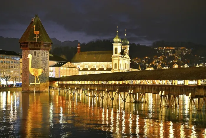 Framed Print : Wassertum at Dusk, Lucerne Print Framed Print : Wassertum at Dusk, Lucerne Print