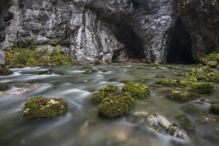 Framed Print : Watercourse, River Rak at cave exit Print, Slovenia Framed Print : Watercourse, River Rak at cave exit Print, Slovenia