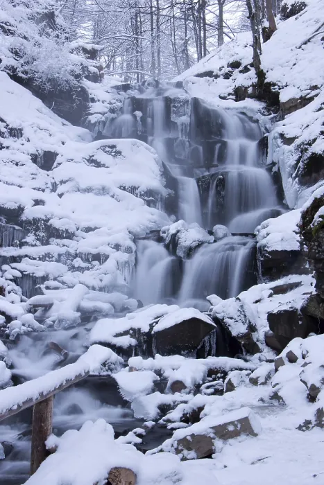 Framed Print : Winter Landscape Print: Snow-Covered Waterfall Framed Print : Winter Landscape Print: Snow-Covered Waterfall
