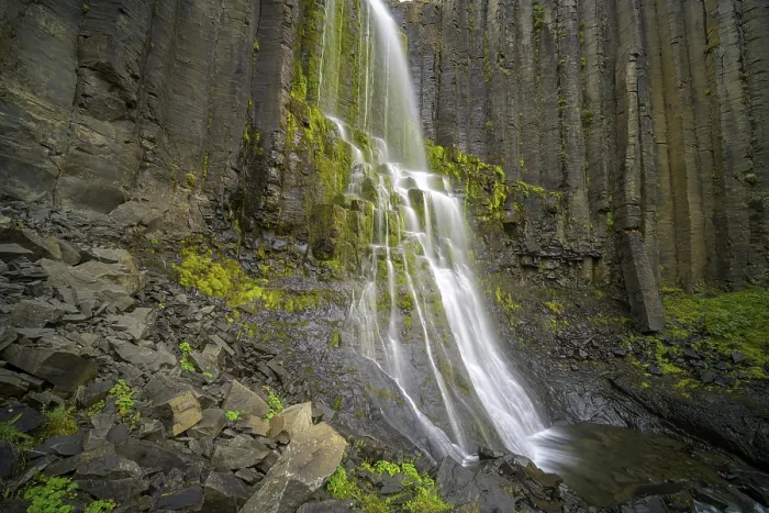 Framed Print : Waterfall framed by basalt columns print, Egilsstadir, Iceland Framed Print : Waterfall framed by basalt columns print, Egilsstadir, Iceland