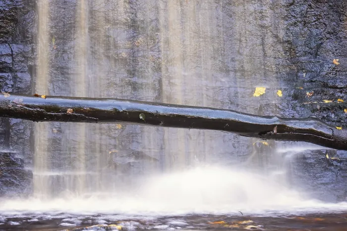 Framed Print : Waterfall Print on Rock Face with Tree Log Framed Print : Waterfall Print on Rock Face with Tree Log