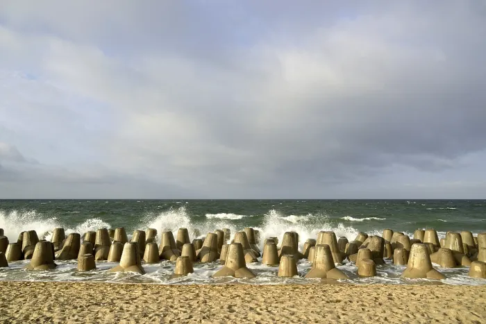 Framed Print : Waves break at concrete breakwaters Print, Hornum-Odde, Germany Framed Print : Waves break at concrete breakwaters Print, Hornum-Odde, Germany