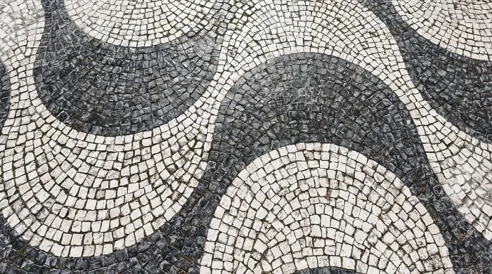 Framed Print : Wavy Pattern in Cobblestone Pavement Print, Lisbon, Portugal