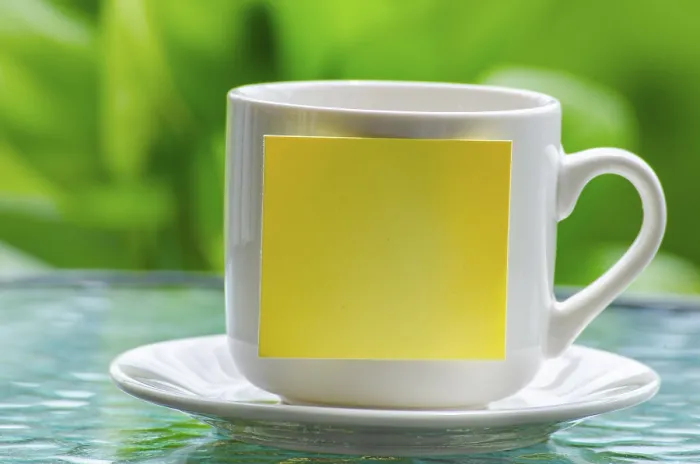 Framed Print : Empty Space Print: White Cup and Sticky Notepad Framed Print : Empty Space Print: White Cup and Sticky Notepad