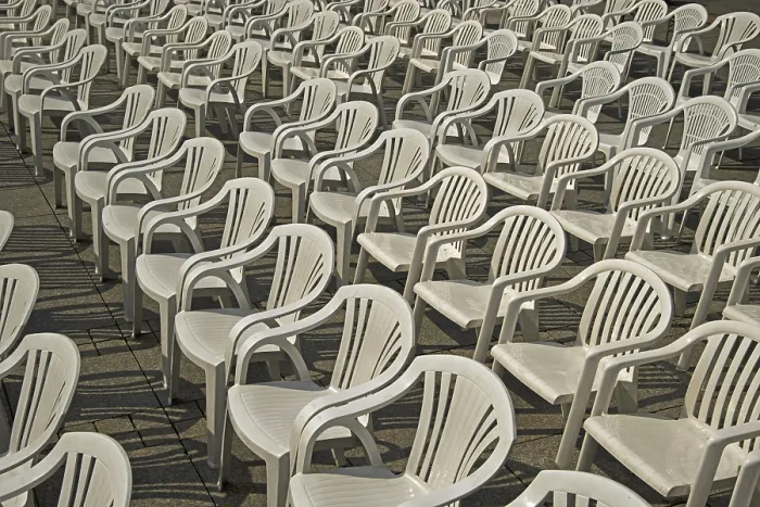 Framed Print : White Plastic Chairs in Münsterplatz, Ulm Print Framed Print : White Plastic Chairs in Münsterplatz, Ulm Print