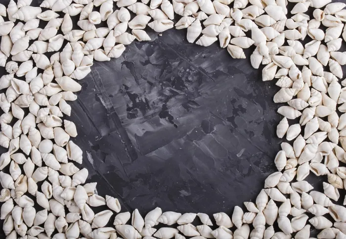 Framed Print : White Seashells Print on Black Concrete Background Framed Print : White Seashells Print on Black Concrete Background