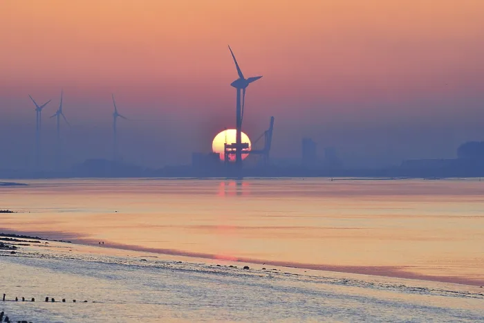 Framed Print : Wind Turbines Print, Ems Estuary, Germany