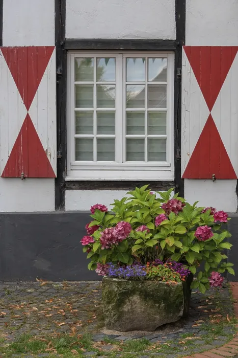 Framed Print : Window with Red and White Shutters Print, Gemen, Germany Framed Print : Window with Red and White Shutters Print, Gemen, Germany