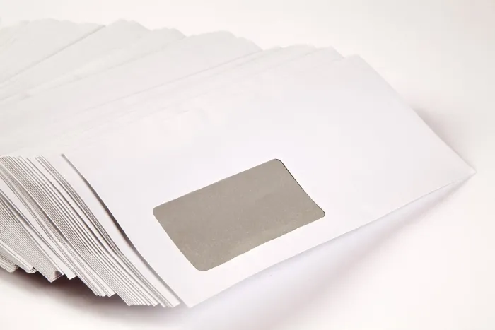 Framed Print : Windowed Envelopes, White Print
