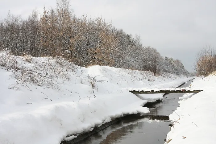 Framed Print : Print: Winter River with Small Bridge Framed Print : Print: Winter River with Small Bridge