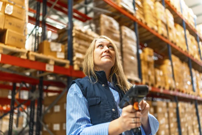 Framed Print : Woman Worker Scanning Package in Warehouse Print Framed Print : Woman Worker Scanning Package in Warehouse Print