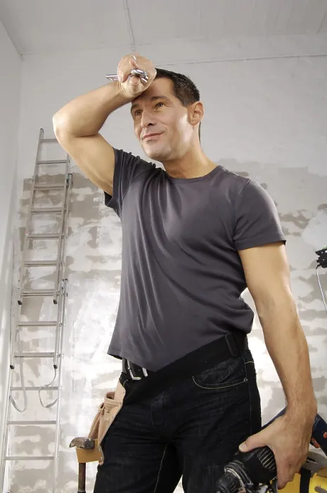 Framed Print : Workman Holding a Drill Print Framed Print : Workman Holding a Drill Print
