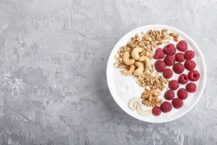 Framed Print : Yoghurt with Raspberry, Granola Print Framed Print : Yoghurt with Raspberry, Granola Print