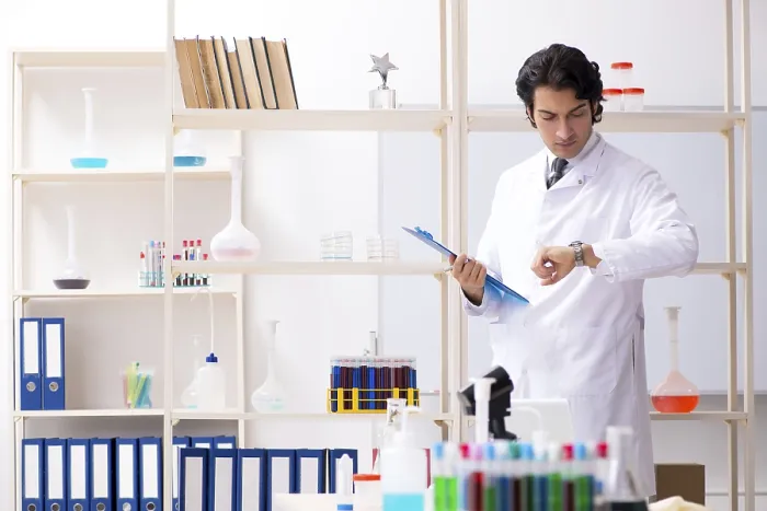 Framed Print : Chemist Working in a Laboratory Print Framed Print : Chemist Working in a Laboratory Print