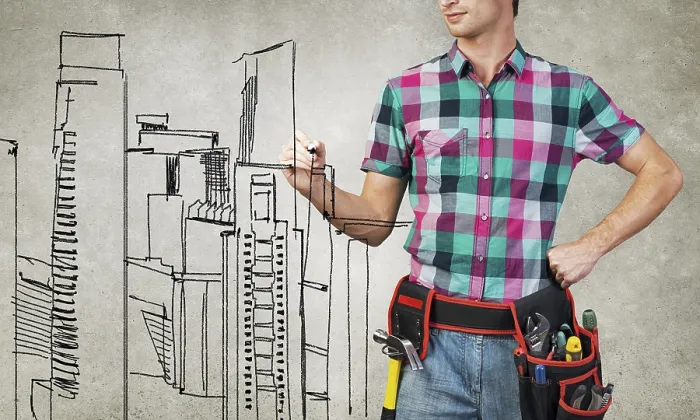 Framed Print : Young Man Builder with Ruler Print Framed Print : Young Man Builder with Ruler Print