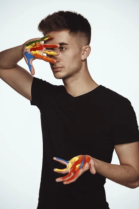 Framed Print : Multi-Colored Paint on Young Man's Hands Print Framed Print : Multi-Colored Paint on Young Man's Hands Print