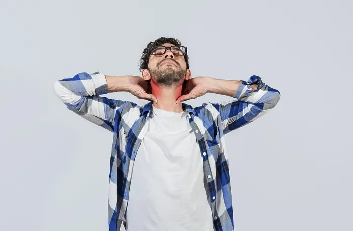 Framed Print : Young Man with Neck Pain Print Framed Print : Young Man with Neck Pain Print