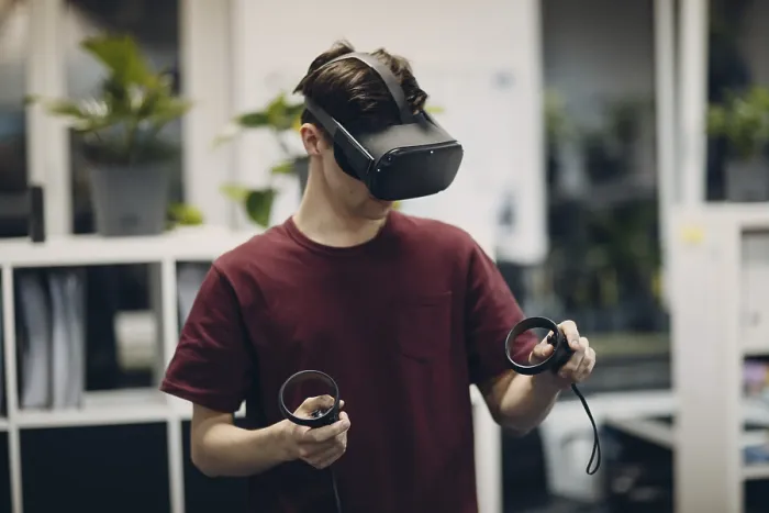 Framed Print : Young Man in VR Goggles Print Framed Print : Young Man in VR Goggles Print