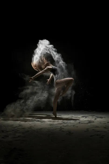 Framed Print : Young Model Dancing in White Dust Print Framed Print : Young Model Dancing in White Dust Print