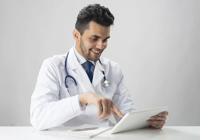 Framed Print : Modern Medicine Print: Internist with Tablet Computer