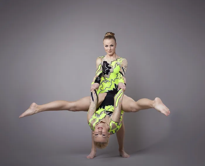 Framed Print : Two Young Women as Acrobats Exercise Pair Print Framed Print : Two Young Women as Acrobats Exercise Pair Print