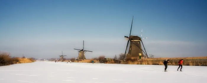 Framed Print : Kinderdijk Winter Landscape Print with Windmill