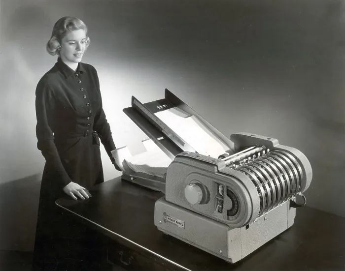 Framed Print : Pitney Bowes Electric Folding Machine Print, 1902 Framed Print : Pitney Bowes Electric Folding Machine Print, 1902