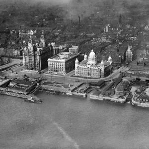 Print of Liverpool Pier Head 1920: Three Graces and Landing Stage Print of Liverpool Pier Head 1920: Three Graces and Landing Stage