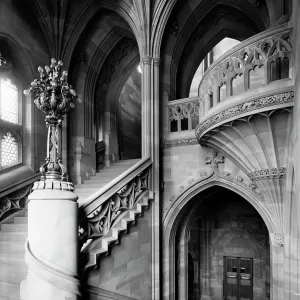 Print of John Rylands Library interior, staircase and architectural details Print of John Rylands Library interior, staircase and architectural details