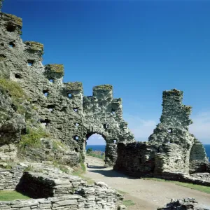 Tintagel Castle Print: Close-up of castle walls with the sea behind Tintagel Castle Print: Close-up of castle walls with the sea behind