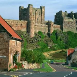 Bamburgh Castle Print, a hilltop view from the village