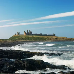 Dunstanburgh Castle Print: Shoreline View with Waves