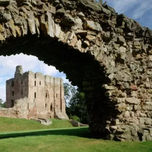 Norham Castle Print: South-west view through outer ward curtain wall
