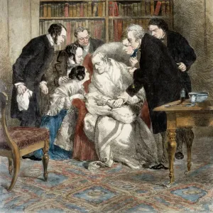 Hand-coloured print of the Duke of Wellington's death at Walmer Castle Hand-coloured print of the Duke of Wellington's death at Walmer Castle