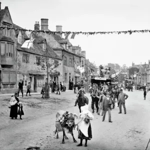 Print of a Milkmaid with Calf and Floral Cart in Chipping Campden Print of a Milkmaid with Calf and Floral Cart in Chipping Campden