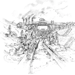 Print of Canal Workers at Stourport, Worcestershire Print of Canal Workers at Stourport, Worcestershire