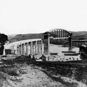 Construction of the Royal Albert Bridge Print, 1858