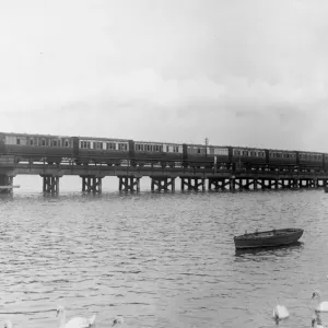 Print of Radipole Lake timber bridge, c1900
