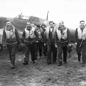 Print of Polish Pilots Walking Away from Hawker Hurricanes Print of Polish Pilots Walking Away from Hawker Hurricanes