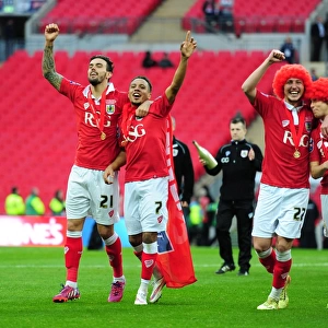 Triumphant Moment: Marlon Pack, Luke Ayling, and Luke Freeman Celebrate Bristol City's Johnstone's Paint Trophy Victory