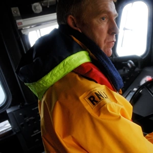 Barra Island coxswain Donald MacLeod inside the wheelhouse of the severn class lifeboat Edna Windsor