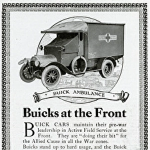 Advert for Buick, Red Cross ambulances 1916