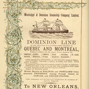 Advert, Dominion Line Steamers, Quebec and Montreal