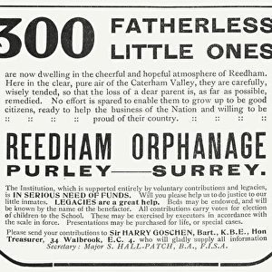 Advertisement for Reedham Orphanage, Purley
