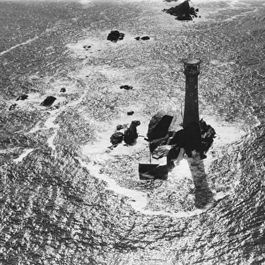 Aerial view of Longships Lighthouse, off Lands End, Cornwall