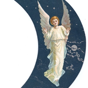 Angel with moon and stars on a Christmas card