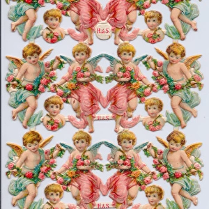 Angels and flowers on a sheet of Victorian scraps