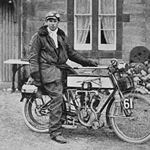 Anthony Wilding on a motorcycle tour of the UK