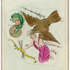The Arrow Star Map Print featuring Antinous and a Dolphin