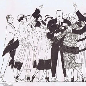 Art deco sketch of Fatty Arbuckle and fans, Paris, 1921